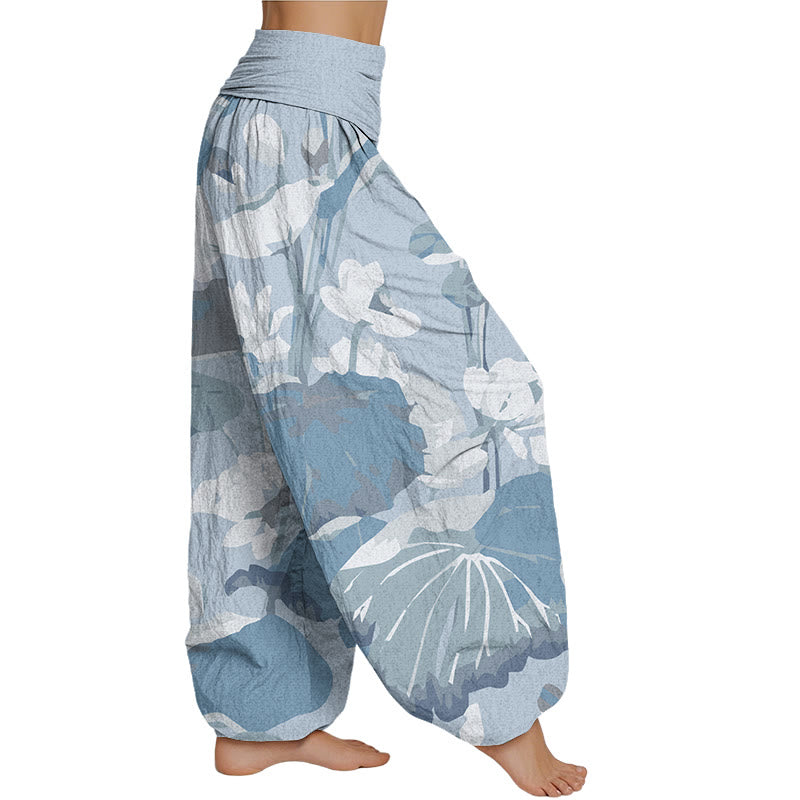 Mythstone Lotus Leaves Design Women's Elastic Waist Harem Pants