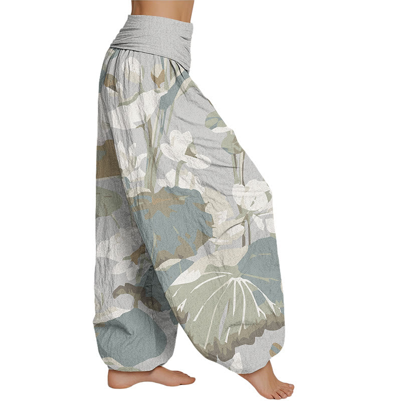 Mythstone Lotus Leaves Design Women's Elastic Waist Harem Pants