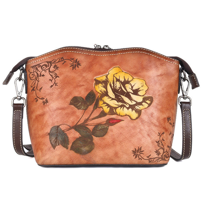 Mythstone Retro Rose Printed Leather Bag Journey Shopping Purse Handbag Shoulder Bag Crossbody Bag