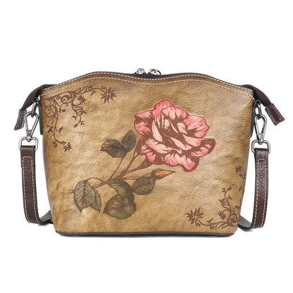 Mythstone Retro Rose Printed Leather Bag Journey Shopping Purse Handbag Shoulder Bag Crossbody Bag