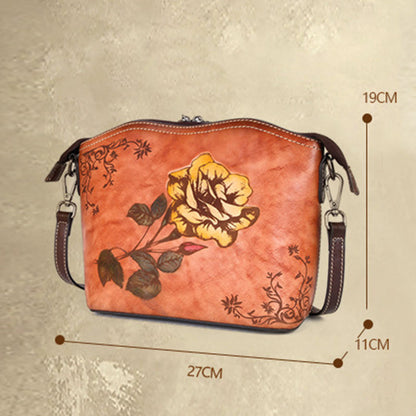 Mythstone Retro Rose Printed Leather Bag Journey Shopping Purse Handbag Shoulder Bag Crossbody Bag