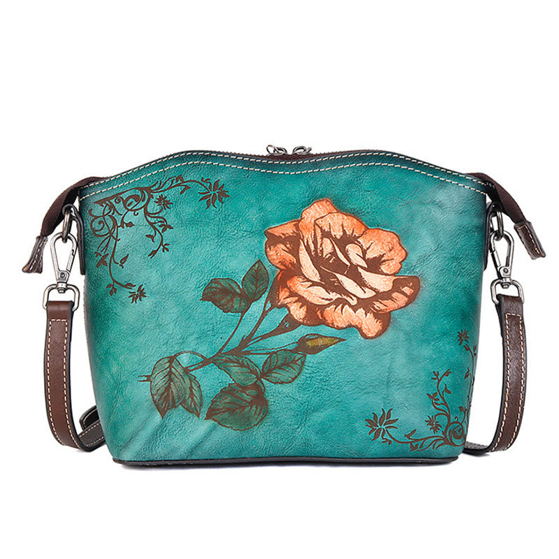 Mythstone Retro Rose Printed Leather Bag Journey Shopping Purse Handbag Shoulder Bag Crossbody Bag