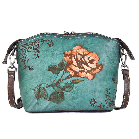 Mythstone Retro Rose Printed Leather Bag Journey Shopping Purse Handbag Shoulder Bag Crossbody Bag