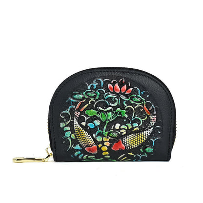 Mythstone Koi Fish Flowers Printed Leather Bag Journey Shopping Card Holder Purse Handbag