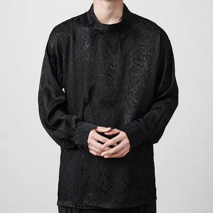 Mythstone Fall Jacquard Long Sleeve Frog-Button Shirt Men Clothing