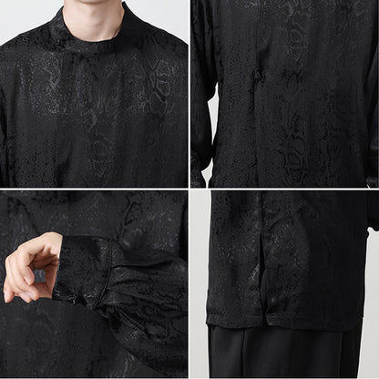 Mythstone Fall Jacquard Long Sleeve Frog-Button Shirt Men Clothing