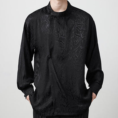 Mythstone Fall Jacquard Long Sleeve Frog-Button Shirt Men Clothing