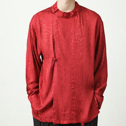 Mythstone Fall Jacquard Long Sleeve Frog-Button Shirt Men Clothing