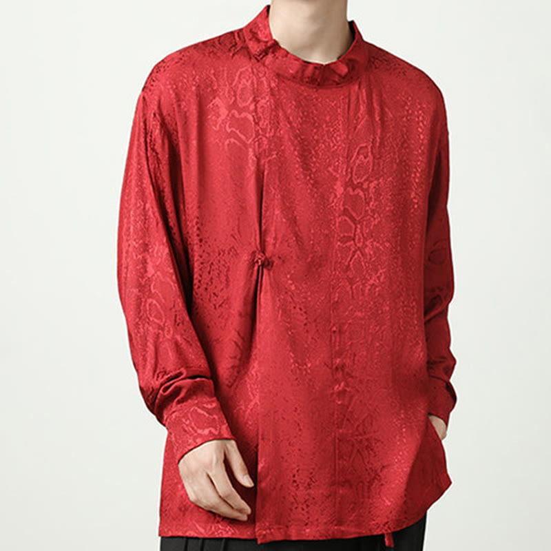 Mythstone Fall Jacquard Long Sleeve Frog-Button Shirt Men Clothing