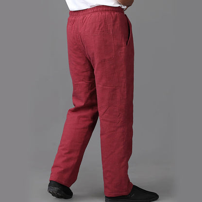 Mythstone Winter Men's Fleece Lined Drawstring Linen Pants With Pockets