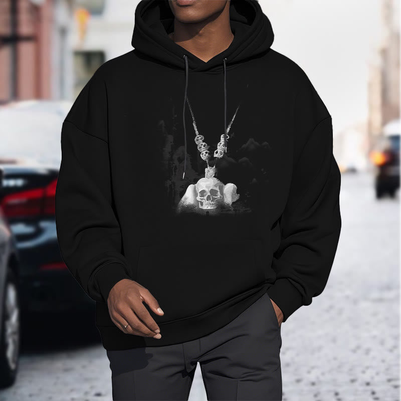 Mythstone Tibetan The Lord Of The Corpse Forest Skulls Pendant Clouds Design Fleece Lined Hoodie