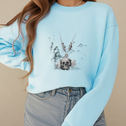 Mythstone Tibetan The Lord Of The Corpse Forest Skulls Pendant Clouds Design Fleece Lined Sweatshirt