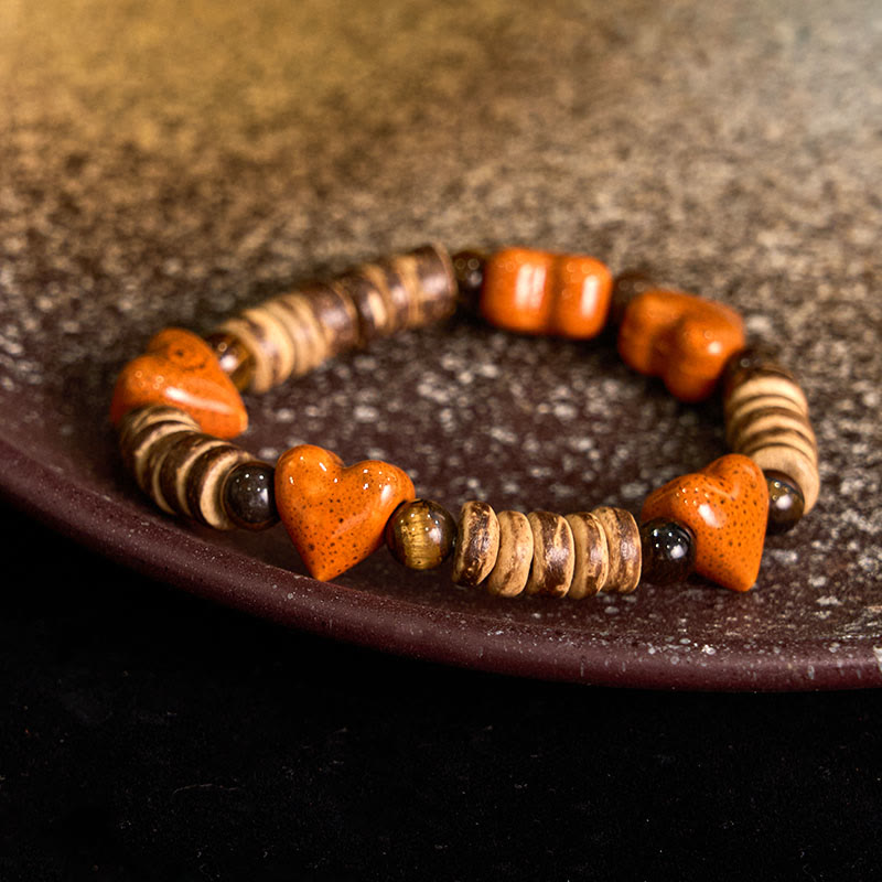 Pulsera de cerámica con forma de corazón de piedra de jaspe dálmata natural Mythstone