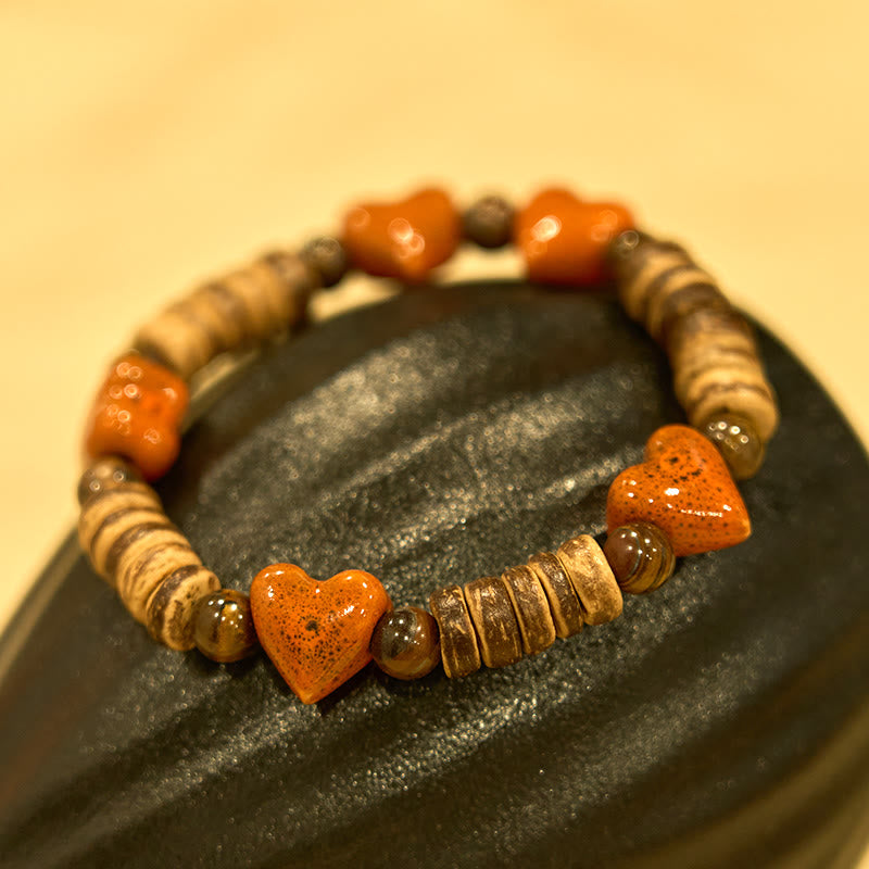 Pulsera de cerámica con forma de corazón de piedra de jaspe dálmata natural Mythstone