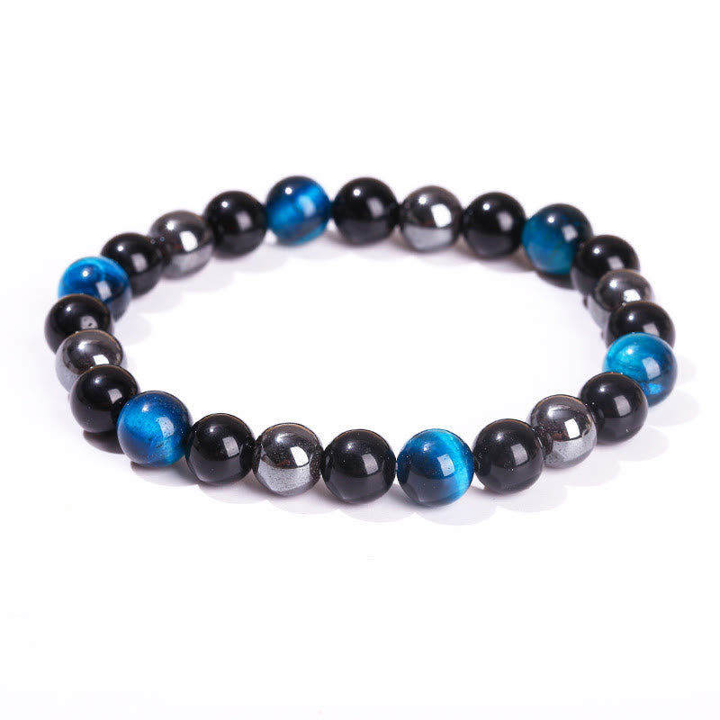 Mythstone Natural Tiger's Eye Obsidian Hematite Positive Powerful Bracelet