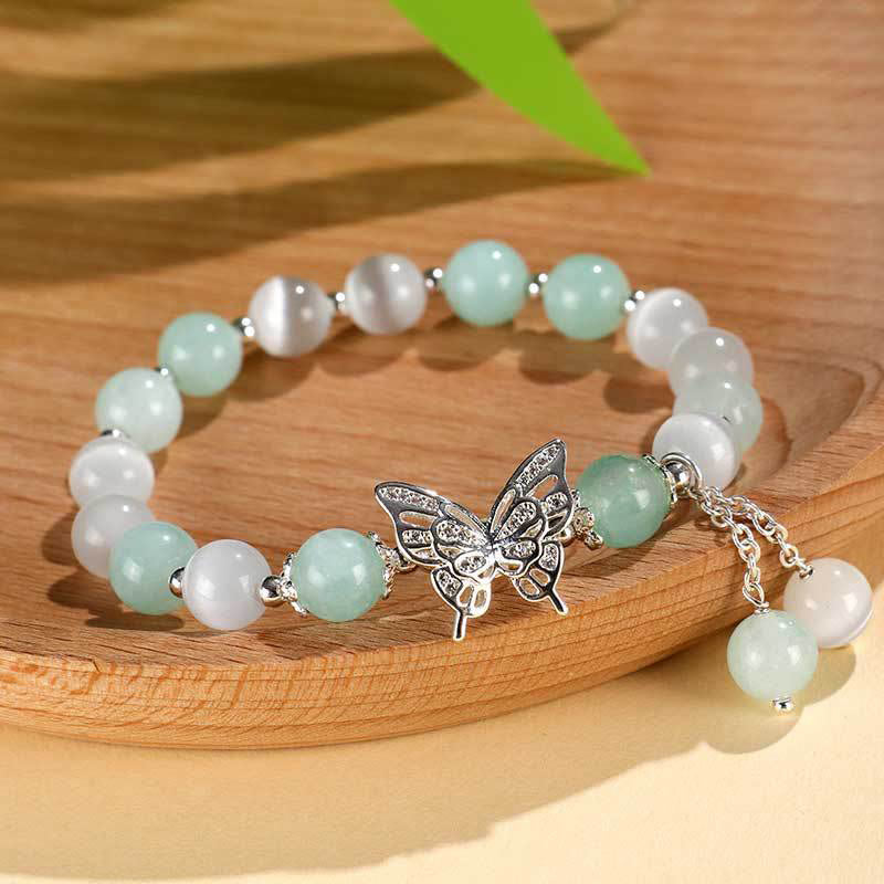 Mythstone Chrysoberyl Cat's Eye Chalcedony Butterfly Love Bracelet