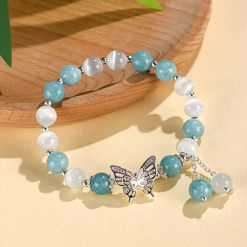 Mythstone Chrysoberyl Cat's Eye Chalcedony Butterfly Love Bracelet