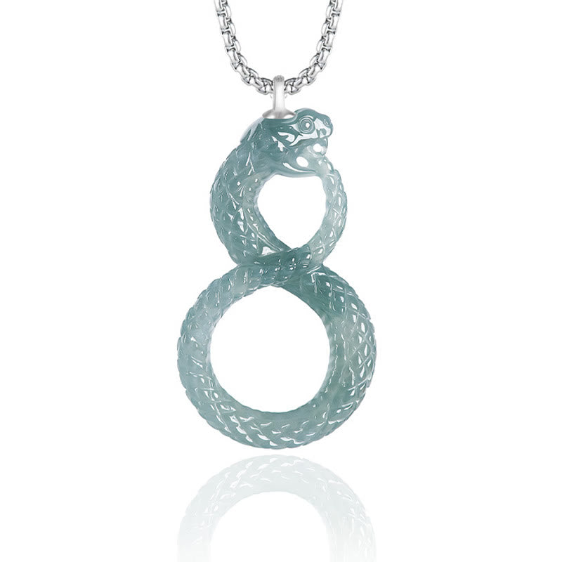 Mythstone 925 Sterling Silver Natural Jade Mamba Year Of The Snake Luck Necklace Pendant