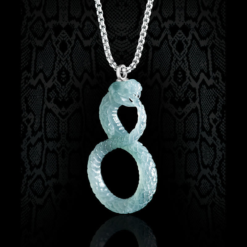 Mythstone 925 Sterling Silver Natural Jade Mamba Year Of The Snake Luck Necklace Pendant