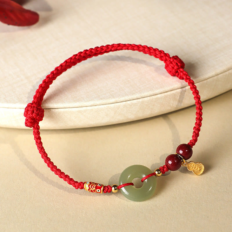 Pulsera de protección de plata 925 con hebilla de paz de jade hetiano, hilo rojo y hilo negro de Mythstone 