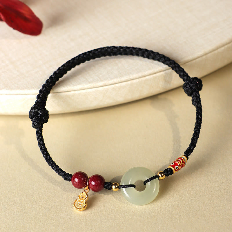 Pulsera de protección de plata 925 con hebilla de paz de jade hetiano, hilo rojo y hilo negro de Mythstone 