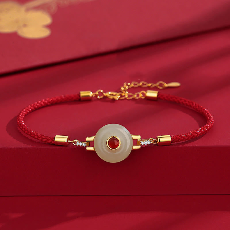 Mythstone Red String Hetian Jade Peace Buckle 925 Silver Strength Bracelet