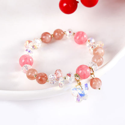 Mythstone Strawberry Quartz White Crystal Pink Crystal Butterfly Love Bracelet