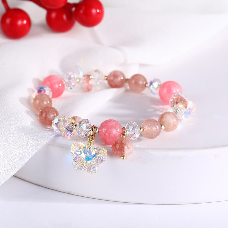 Mythstone Strawberry Quartz White Crystal Pink Crystal Butterfly Love Bracelet