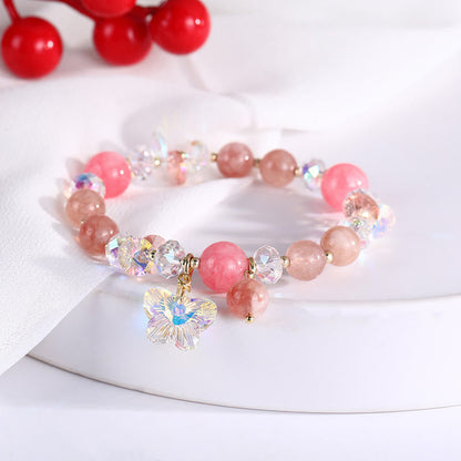 Mythstone Strawberry Quartz White Crystal Pink Crystal Butterfly Love Bracelet