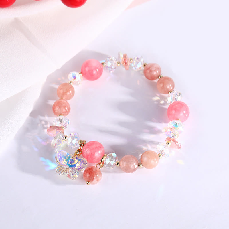 Mythstone Strawberry Quartz White Crystal Pink Crystal Butterfly Love Bracelet