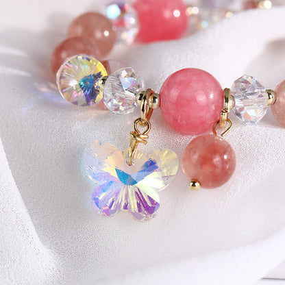 Mythstone Strawberry Quartz White Crystal Pink Crystal Butterfly Love Bracelet