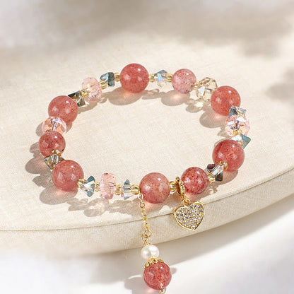 Mythstone Strawberry Quartz White Crystal Pearl Liuli Heart Healing Bracelet