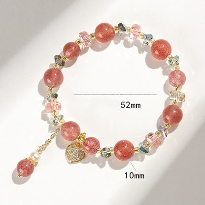 Mythstone Strawberry Quartz White Crystal Pearl Liuli Heart Healing Bracelet