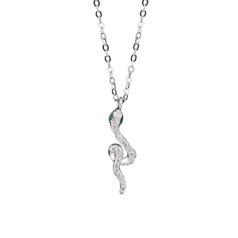 Mythstone 925 Sterling Silver Year Of The Snake Green-eyed Snake Blessing Necklace Pendant