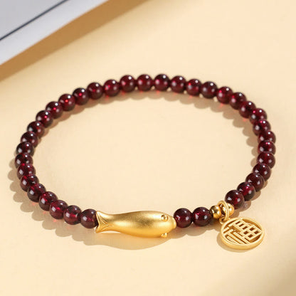 Mythstone Garnet 925 Sterling Silver Fish Fu Character Purification Bracelet