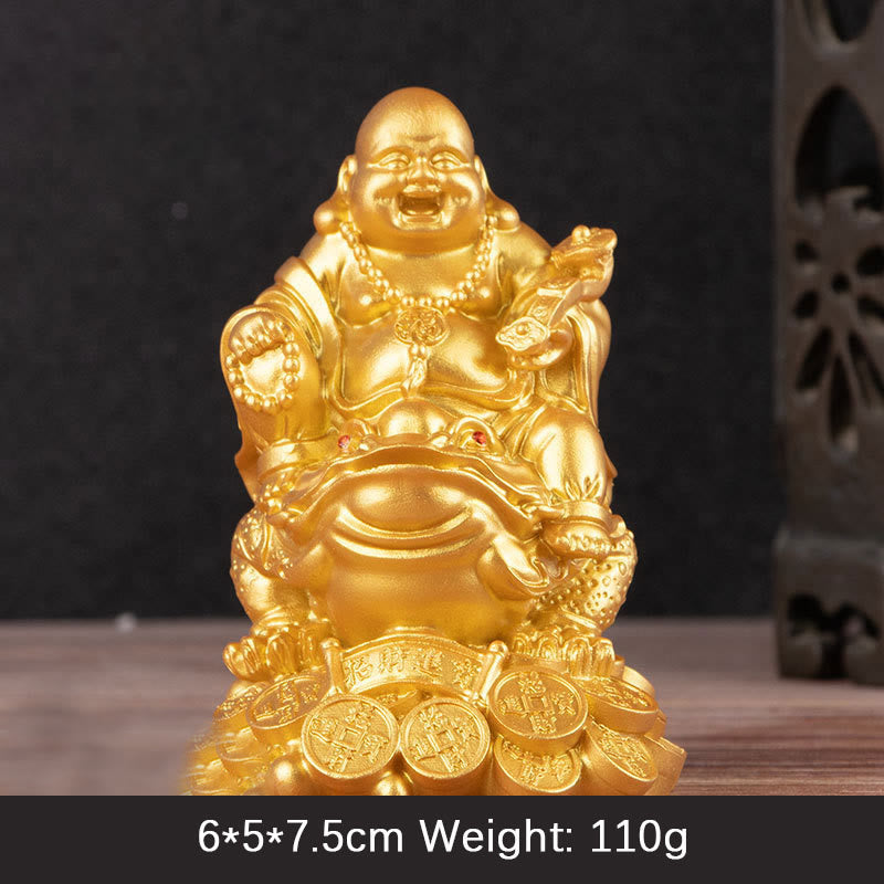 Mythstone Laughing Buddha Feng Shui Frog Toad Copper Coins Attract Wealth Resin Statue Home Decoration