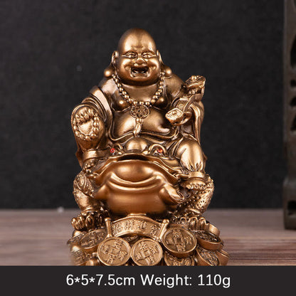 Mythstone Laughing Buddha Feng Shui Frog Toad Copper Coins Attract Wealth Resin Statue Home Decoration