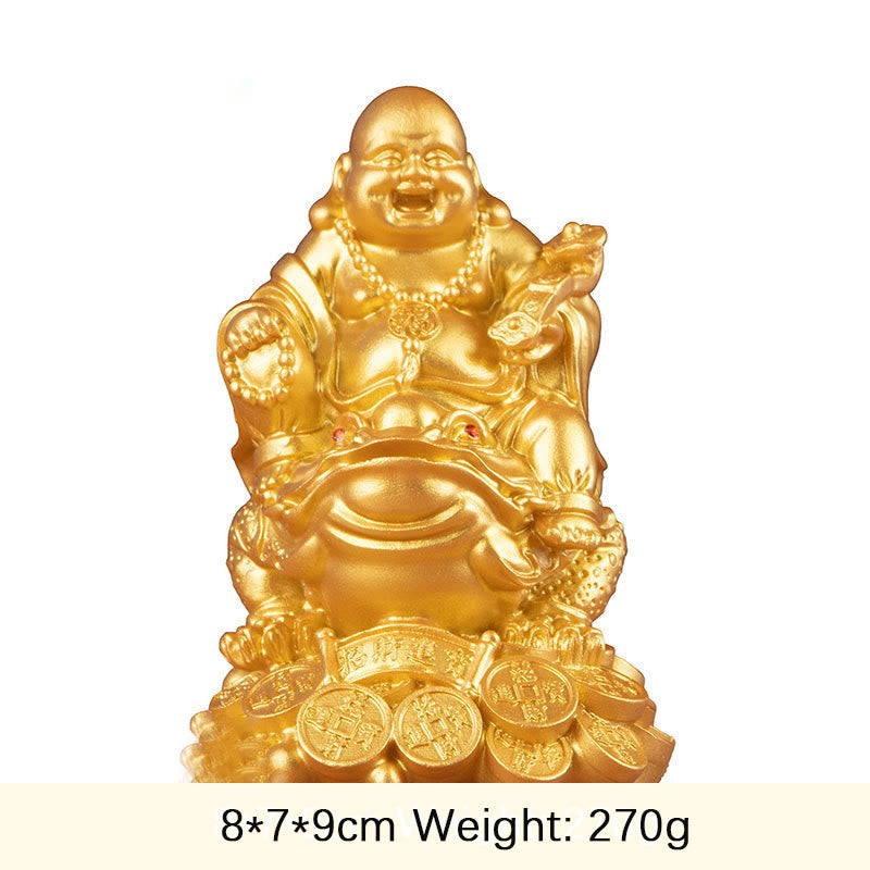 Mythstone Laughing Buddha Feng Shui Frog Toad Copper Coins Attract Wealth Resin Statue Home Decoration