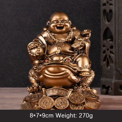 Mythstone Laughing Buddha Feng Shui Frog Toad Copper Coins Attract Wealth Resin Statue Home Decoration