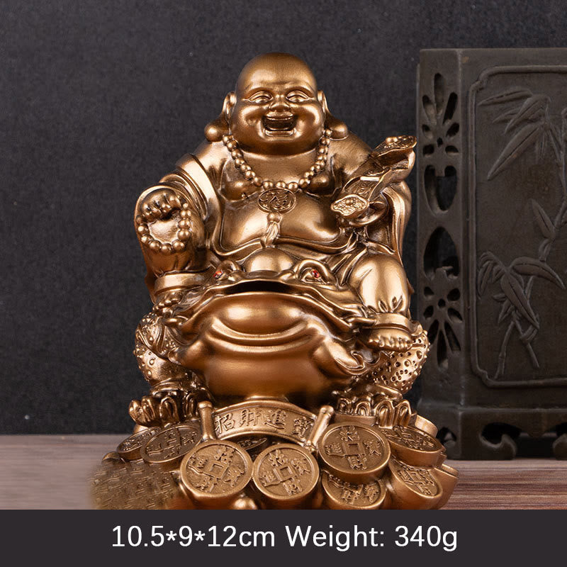 Mythstone Laughing Buddha Feng Shui Frog Toad Copper Coins Attract Wealth Resin Statue Home Decoration