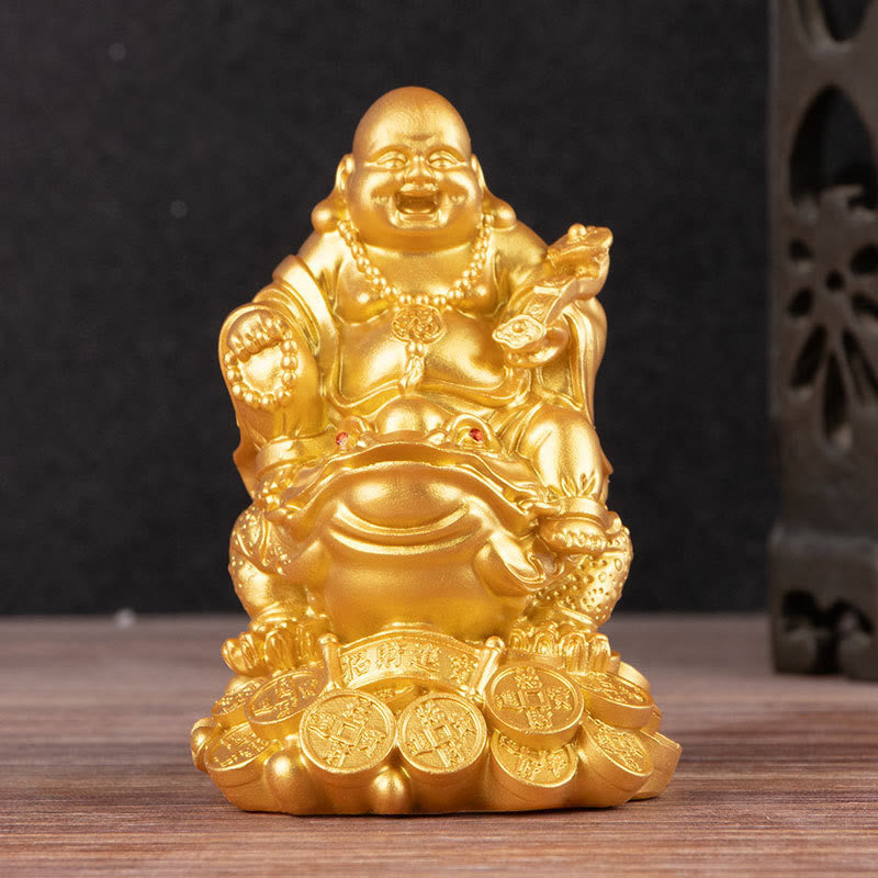 Mythstone Laughing Buddha Feng Shui Frog Toad Copper Coins Attract Wealth Resin Statue Home Decoration