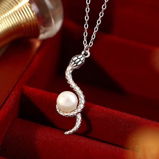 Mythstone 925 Sterling Silver Snake Around Pearl Year Of The Snake Blessing Necklace Pendant