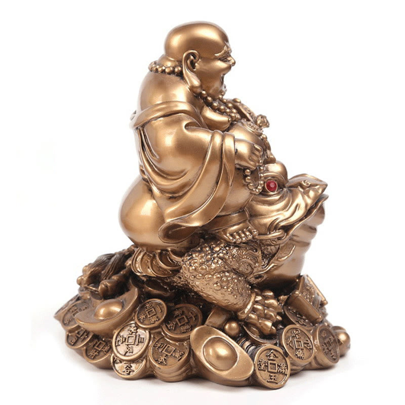 Mythstone Laughing Buddha Feng Shui Frog Toad Copper Coins Attract Wealth Resin Statue Home Decoration