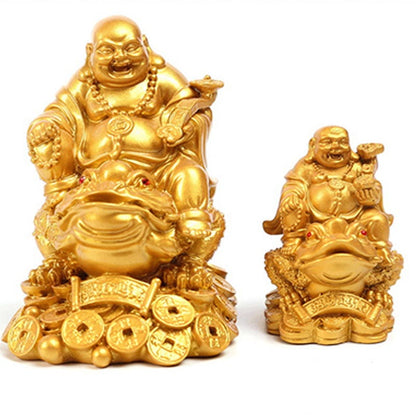 Mythstone Laughing Buddha Feng Shui Frog Toad Copper Coins Attract Wealth Resin Statue Home Decoration