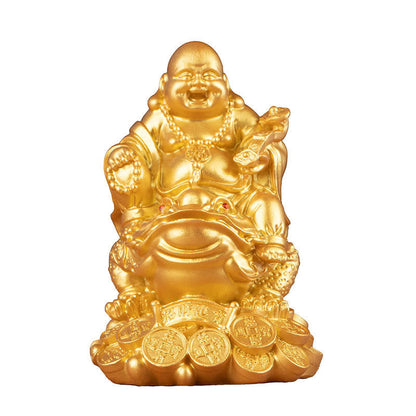 Mythstone Laughing Buddha Feng Shui Frog Toad Copper Coins Attract Wealth Resin Statue Home Decoration