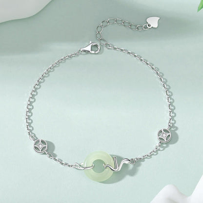 Mythstone 925 Sterling Silver Hetian Jade Peace Buckle Year Of The Snake Luck Bracelet