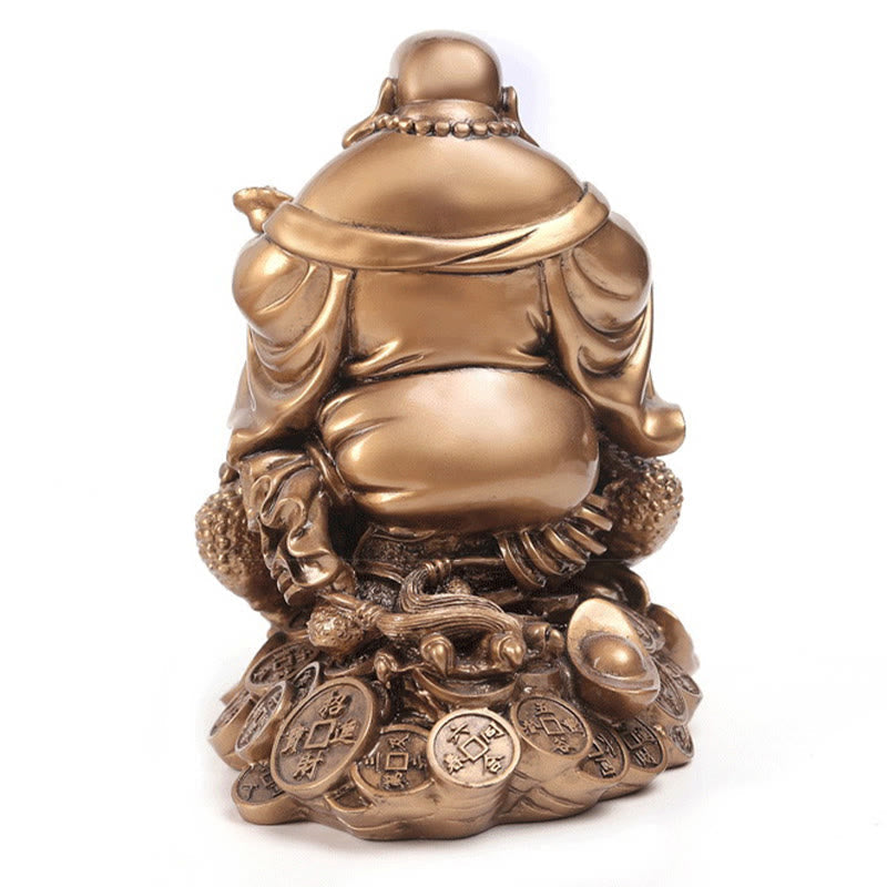 Mythstone Laughing Buddha Feng Shui Frog Toad Copper Coins Attract Wealth Resin Statue Home Decoration