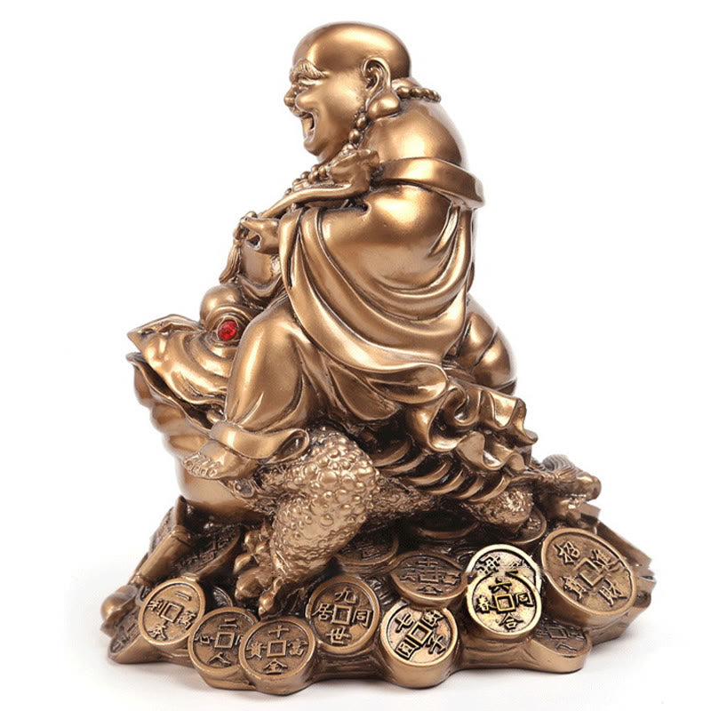 Mythstone Laughing Buddha Feng Shui Frog Toad Copper Coins Attract Wealth Resin Statue Home Decoration