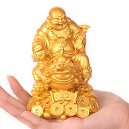 Mythstone Laughing Buddha Feng Shui Frog Toad Copper Coins Attract Wealth Resin Statue Home Decoration