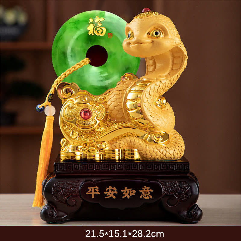 Mythstone Year of the Snake Fu Character Peace Buckle Peace and Happiness Resin Home Statue Decoration